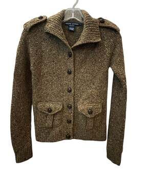 Vintage Ralph Lauren Hand Knit Wool Cashmere Tweed Cardigan Jacket with Epaulets